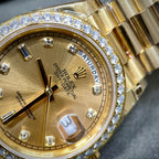 Rolex Watch Day-Date Yellow Dial Moissanite Diamonds 40mm