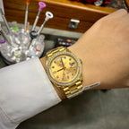 Rolex Watch Day-Date Yellow Dial Moissanite Diamonds 40mm