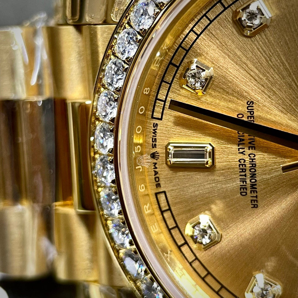 Rolex Watch Day-Date Yellow Dial Moissanite Diamonds 40mm