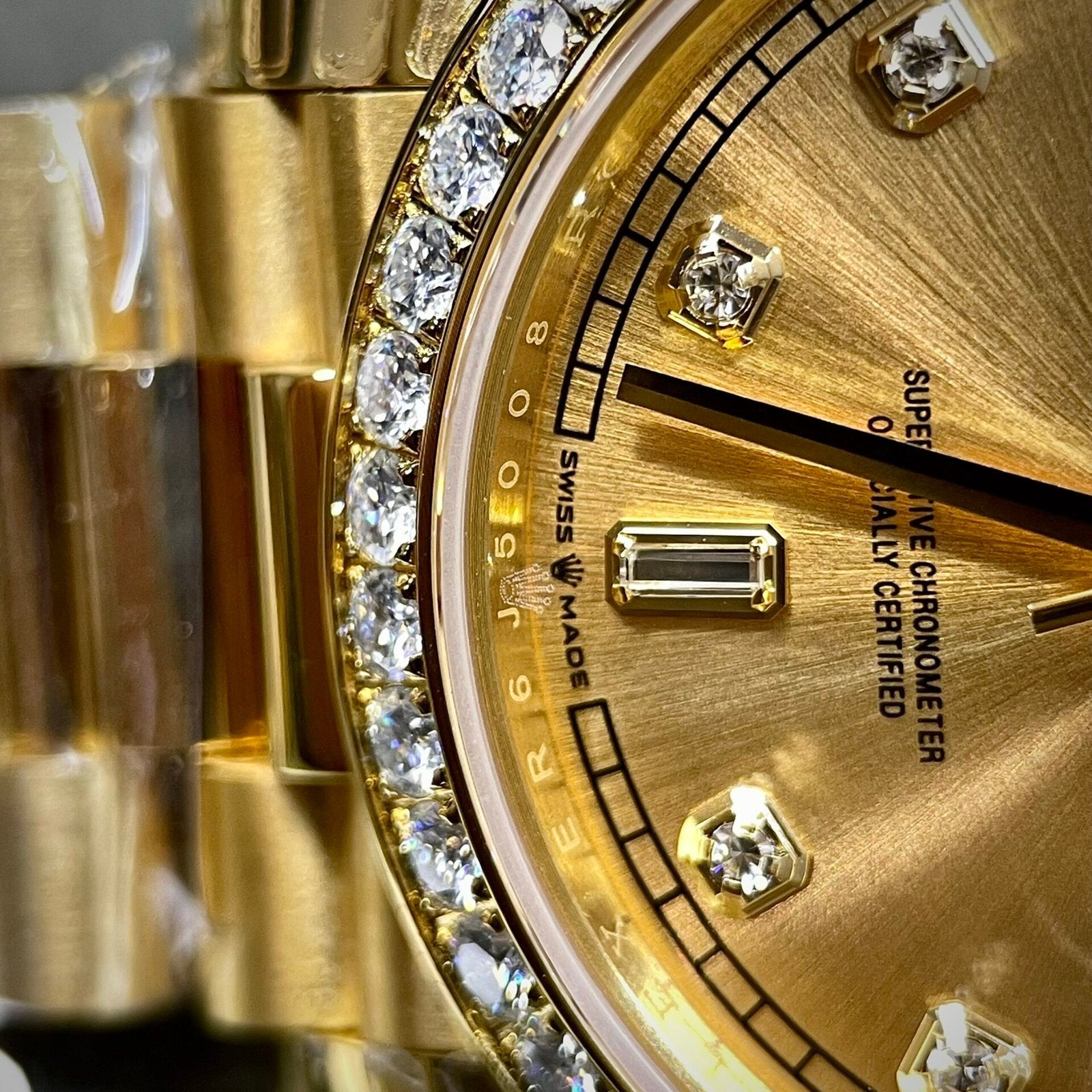 Rolex Watch Day-Date Yellow Dial Moissanite Diamonds 40mm