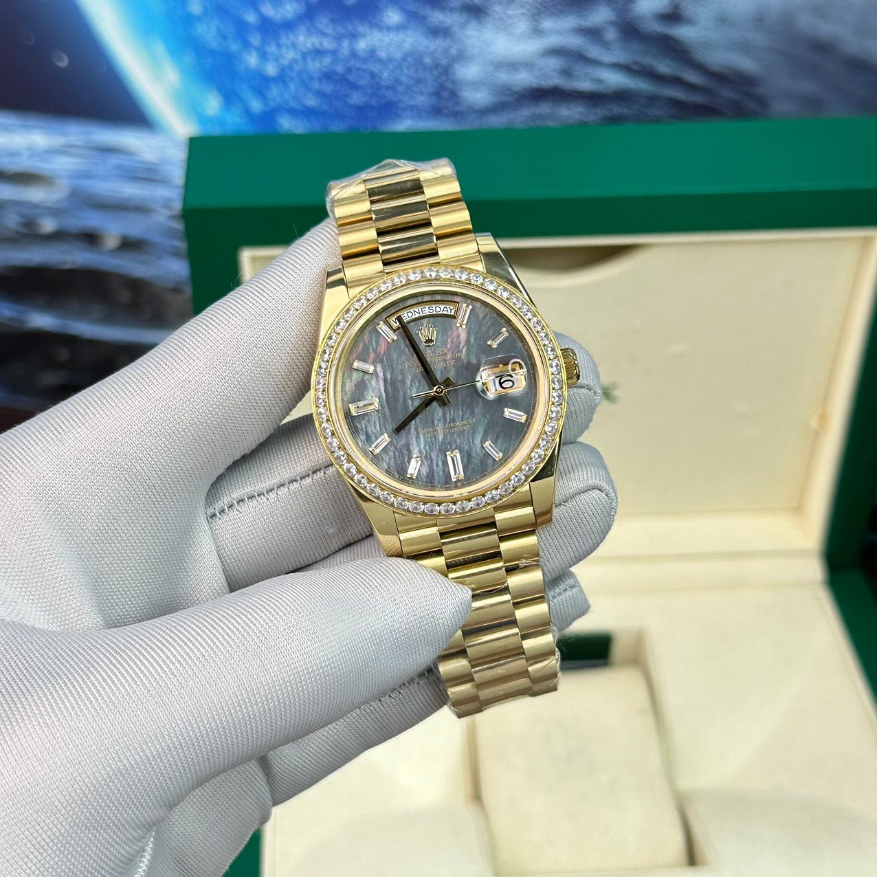 Rolex Day-Date Watch Mother-Of-Pearl Dial With Diamonds 40mm