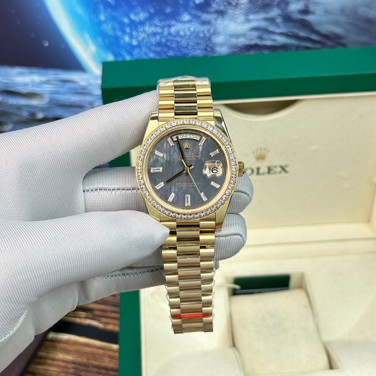 Rolex Day-Date Watch Mother-Of-Pearl Dial With Diamonds 40mm