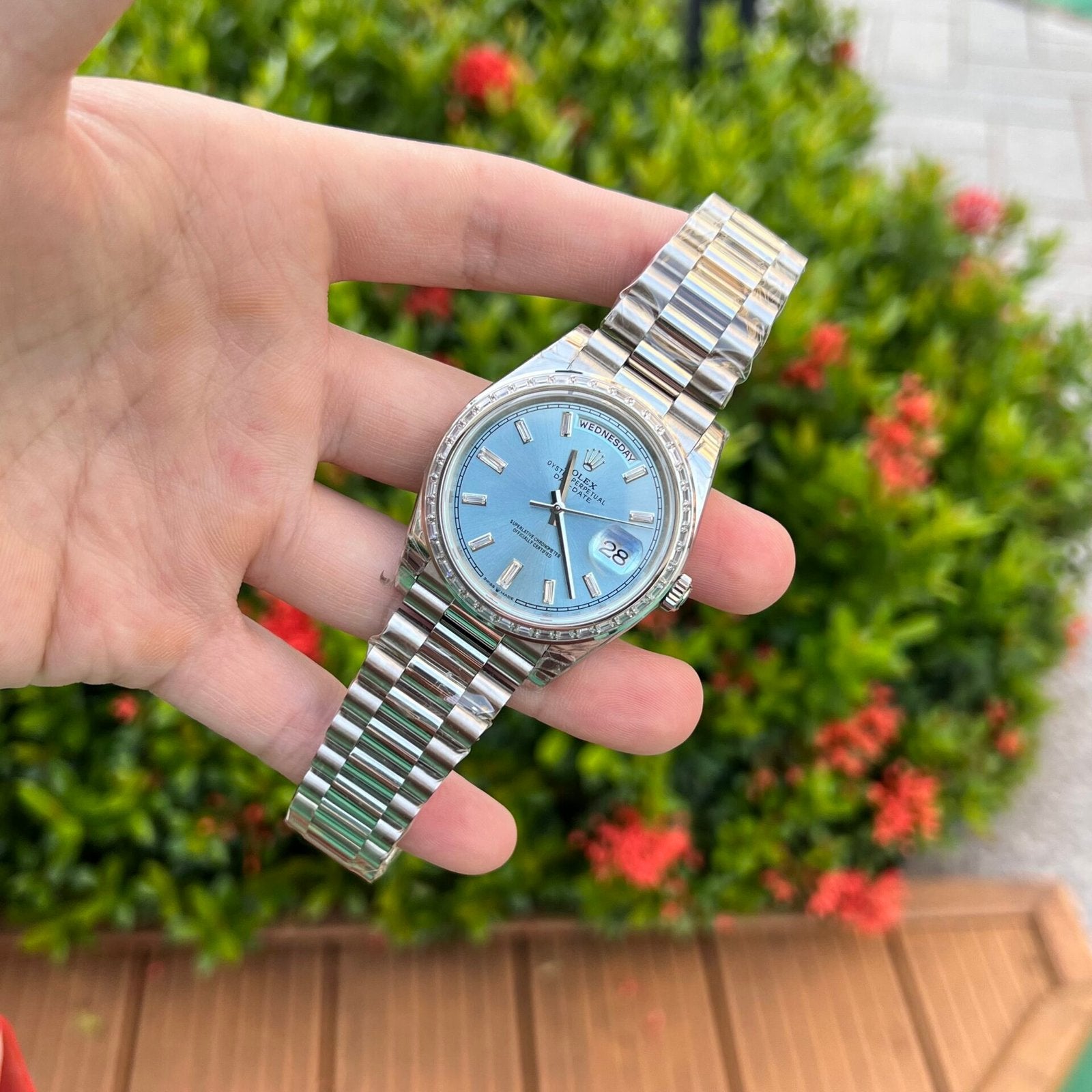 Rolex Day-Date Watch Ice Blue Dial 40mm