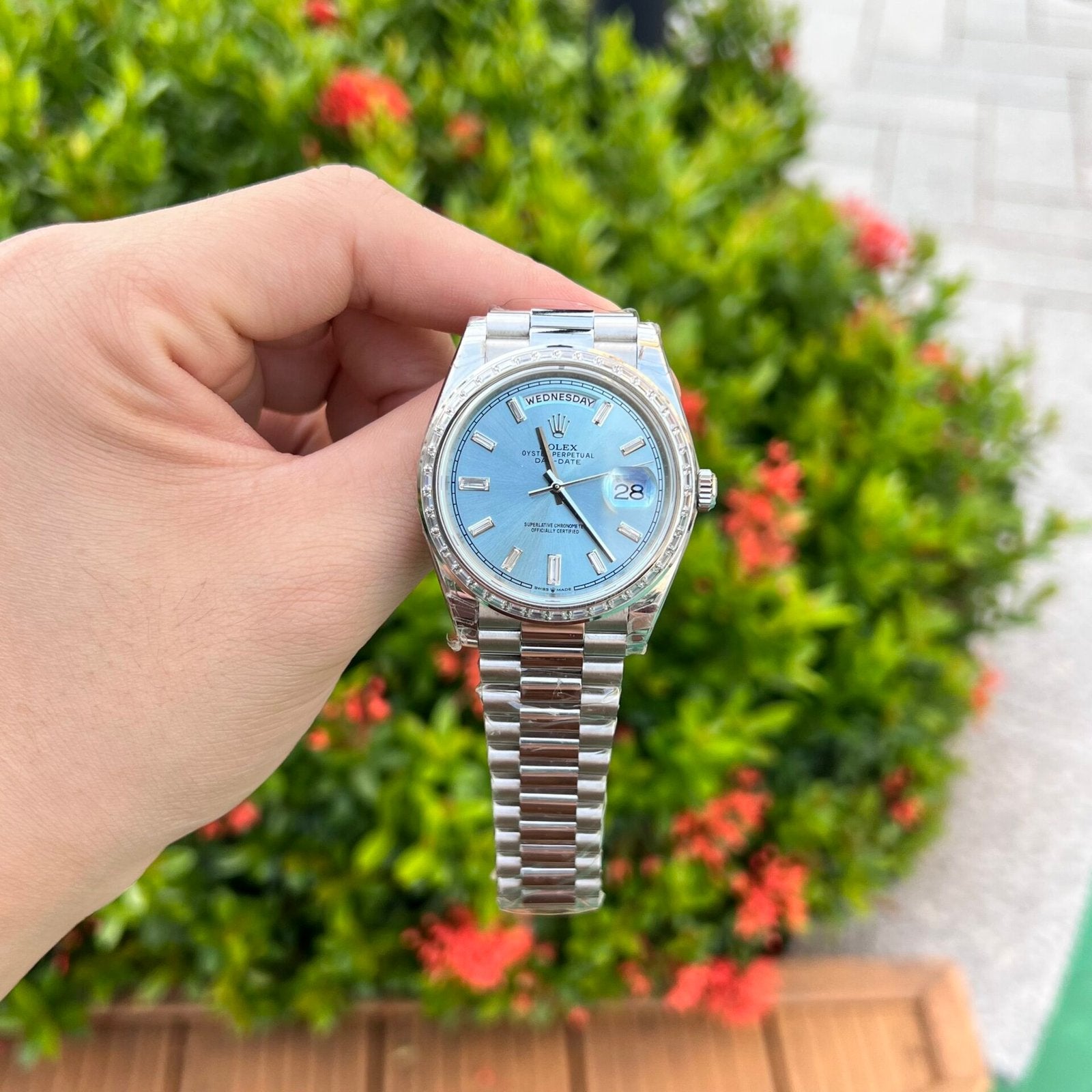 Rolex Day-Date Watch Ice Blue Dial 40mm