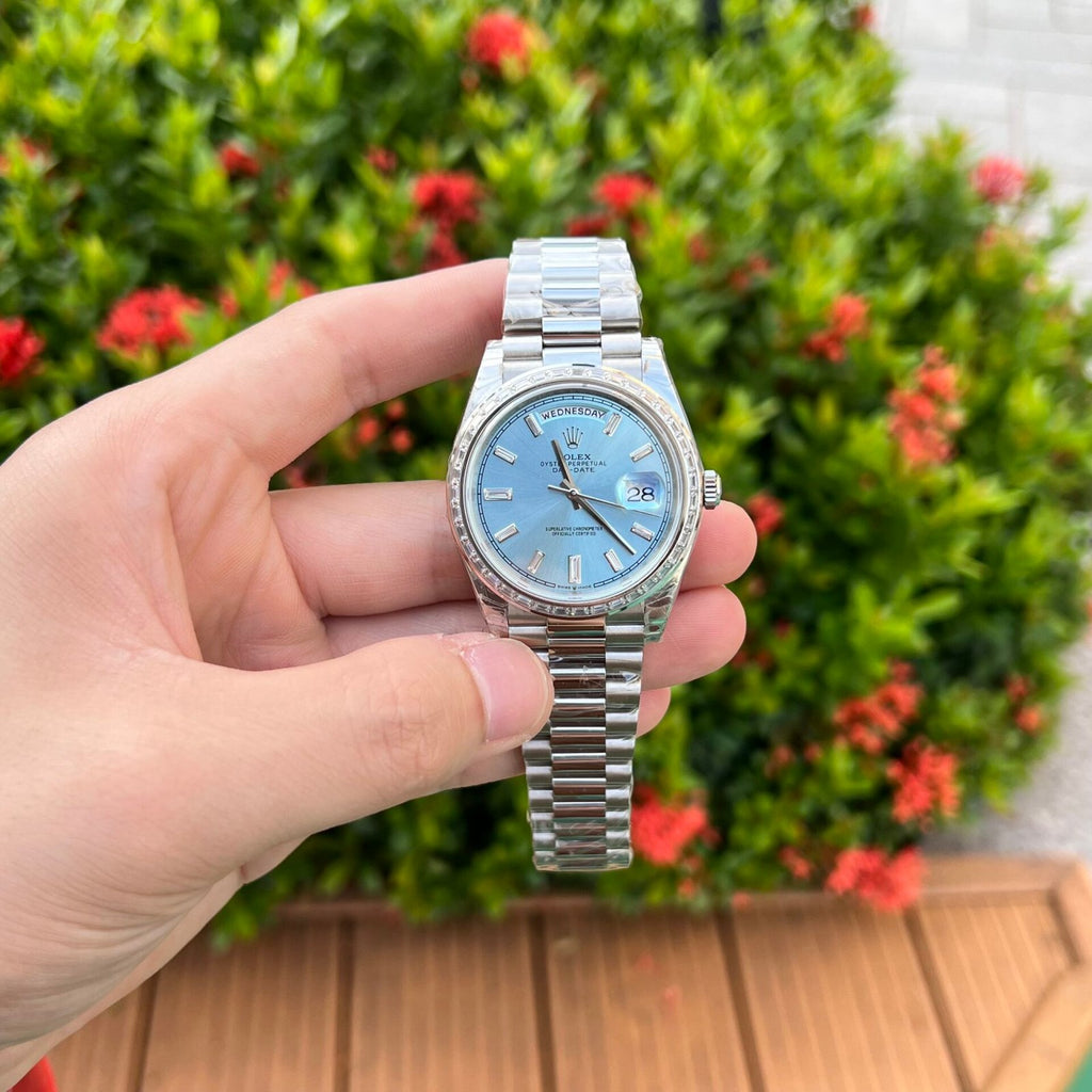 Rolex Day-Date Watch Ice Blue Dial 40mm