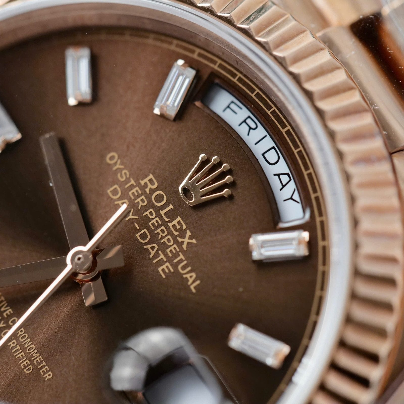 Rolex Day-Date Chocolate Dial Watch Gold Wrapped + Moissanite Dial 40mm