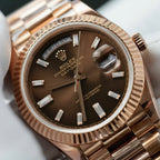 Rolex Day-Date Chocolate Dial Watch Gold Wrapped + Moissanite Dial 40mm