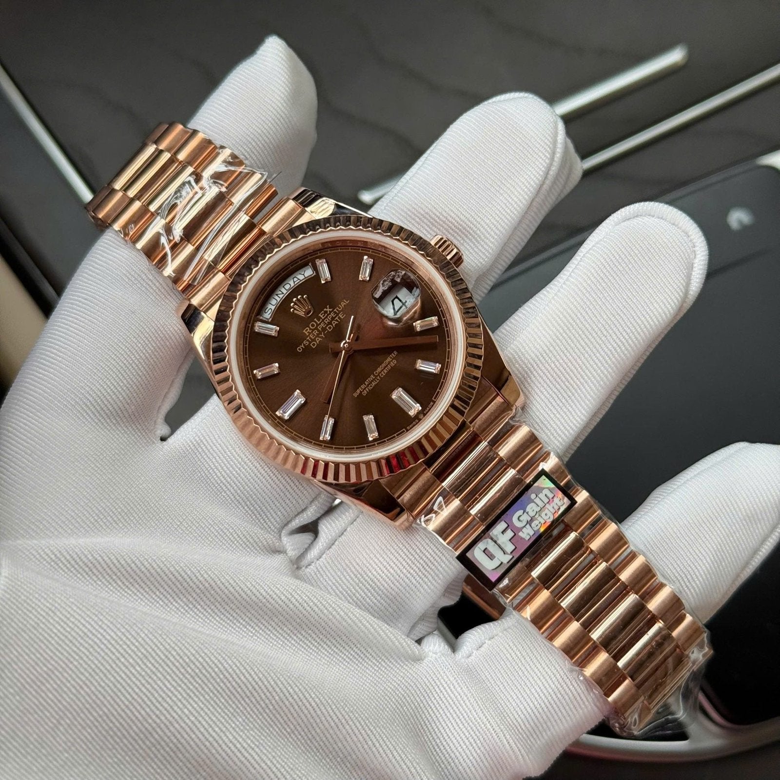 Rolex Day-Date Dial Chocolate Watch 18K Gold Wrapped 40mm