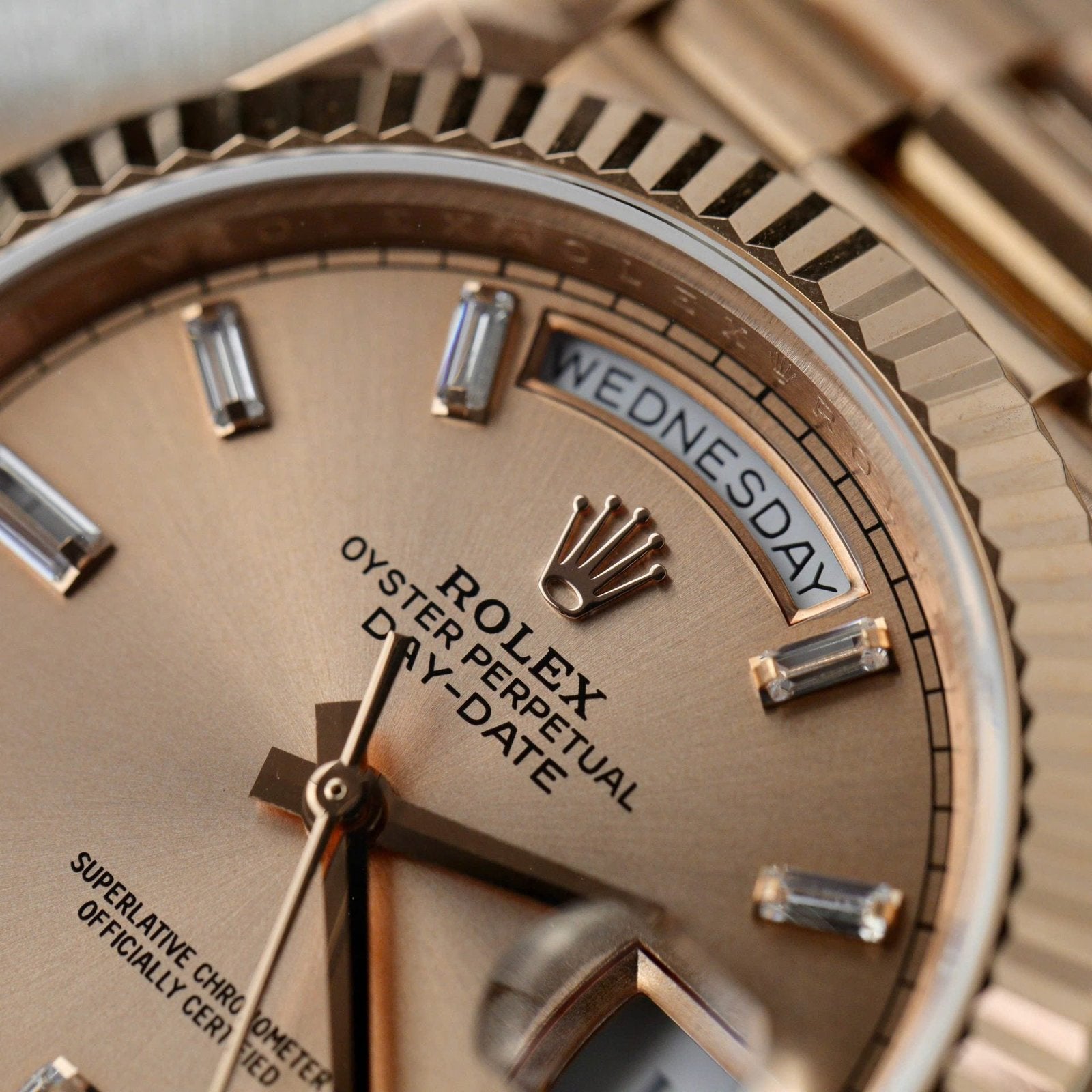 Rolex Day-Date Pink Sundust Dial Watch 40mm