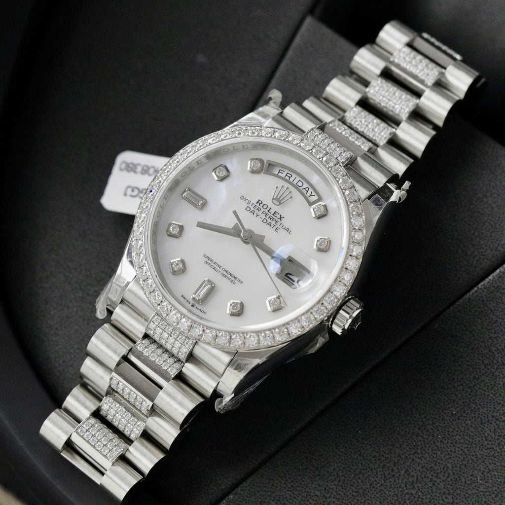 Rolex Day-Date Dial MOP Watch Moissanite Diamonds 36mm