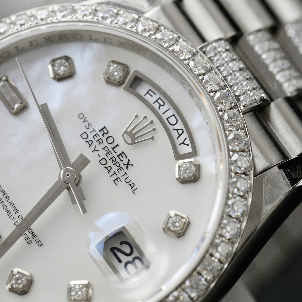 Rolex Day-Date Dial MOP Watch Moissanite Diamonds 36mm