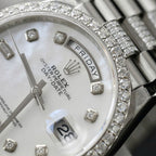 Rolex Day-Date Dial MOP Watch Moissanite Diamonds 36mm