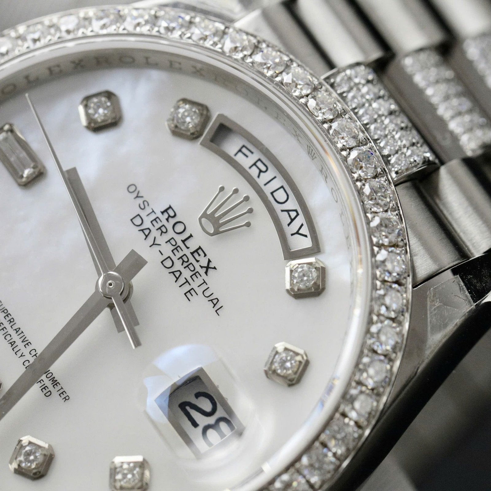 Rolex Day-Date Dial MOP Watch Moissanite Diamonds 36mm