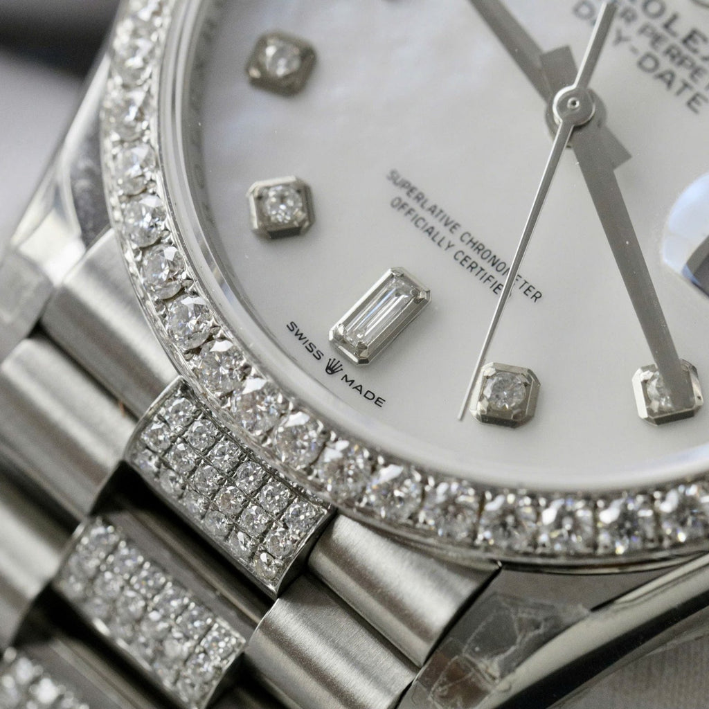 Rolex Day-Date Dial MOP Watch Moissanite Diamonds 36mm