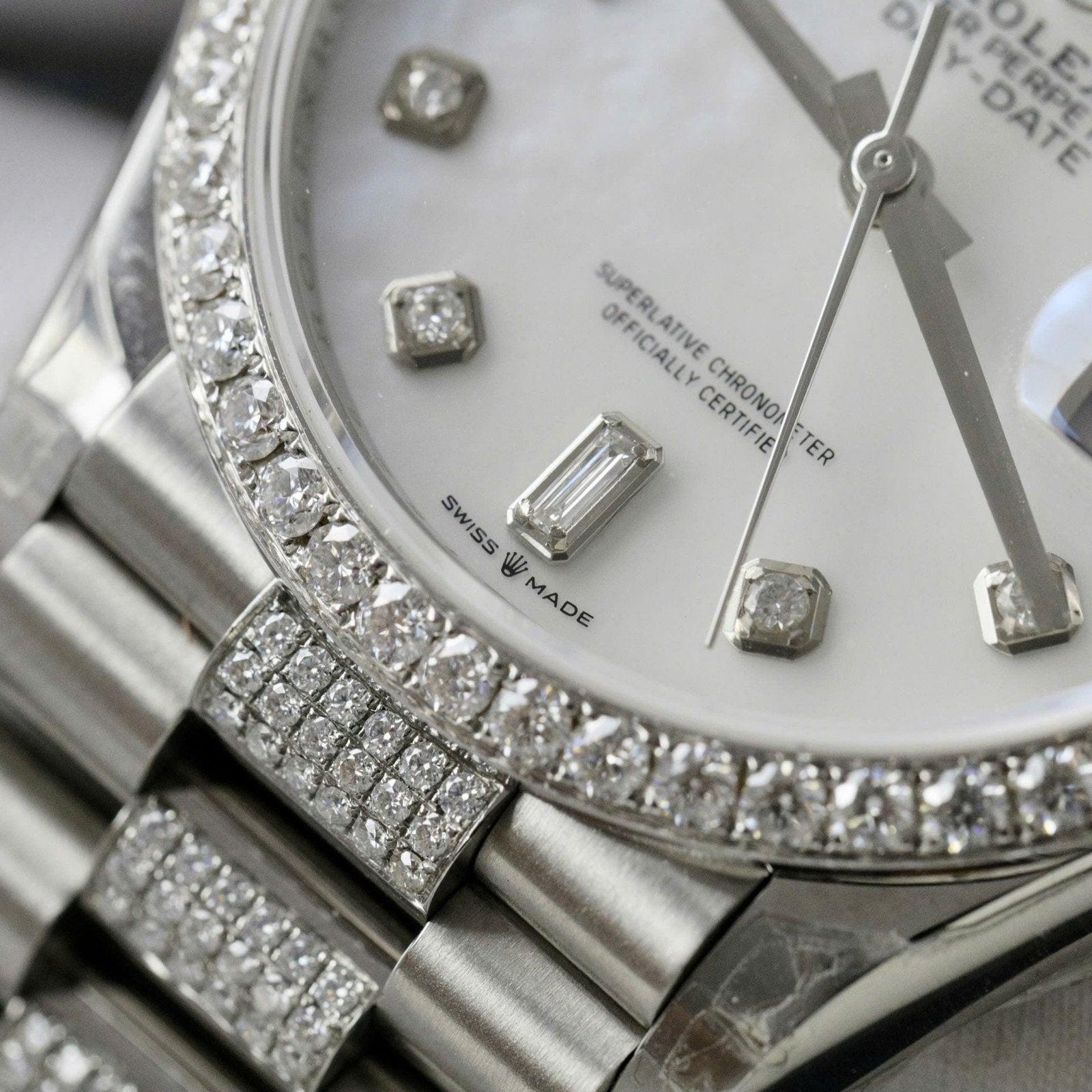 Rolex Day-Date Dial MOP Watch Moissanite Diamonds 36mm