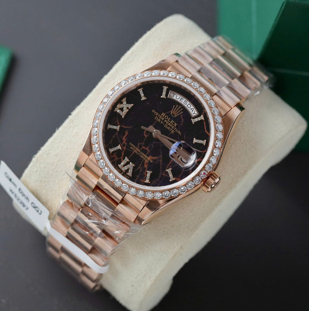 Rolex Day-Date Eisenkiesel Dial Watch Gold Wrapped + Diamonds Moissanite 36mm