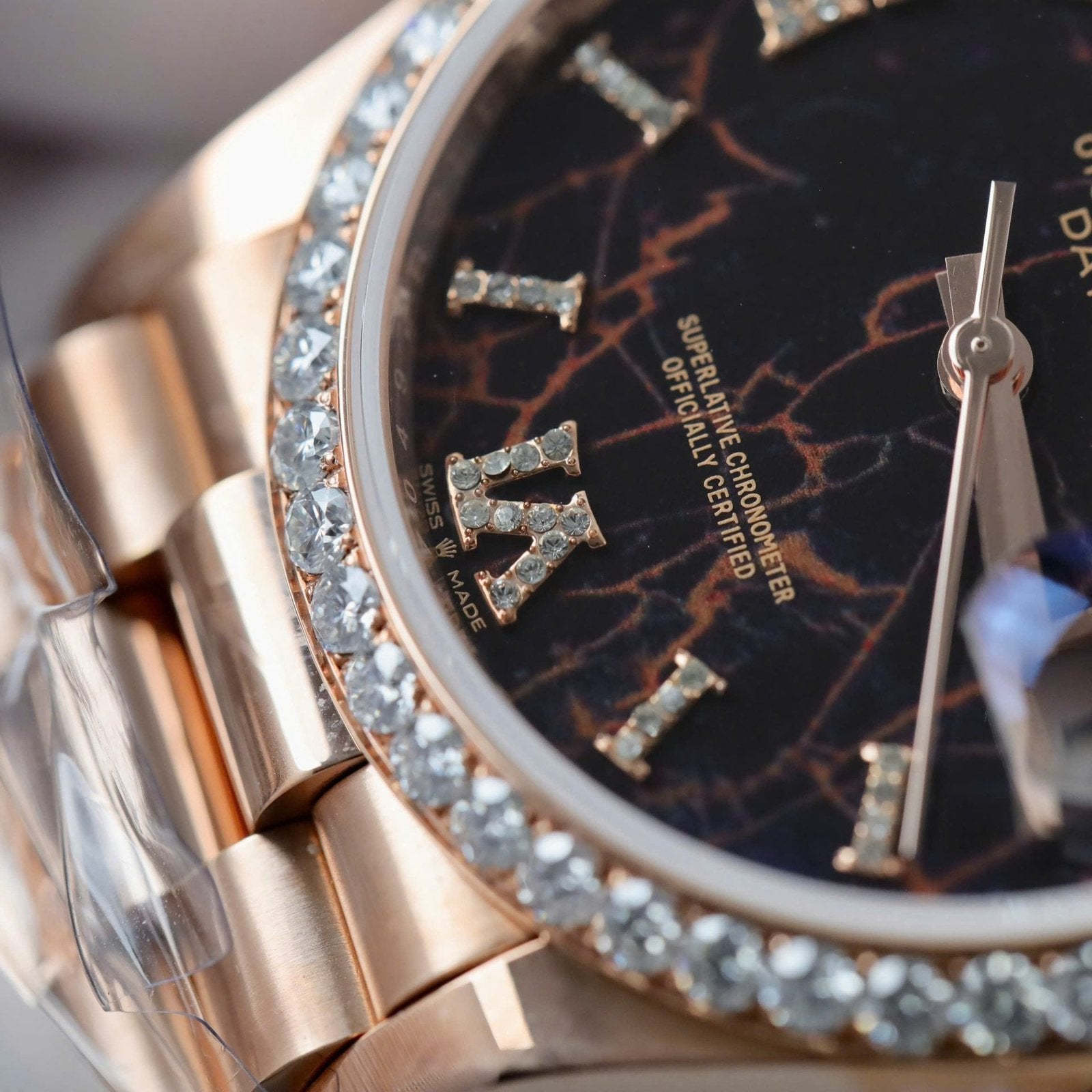 Rolex Day-Date Eisenkiesel Dial Watch Gold Wrapped + Diamonds Moissanite 36mm