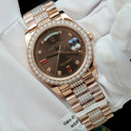 Rolex Day-Date Chocolate Dial Watch Gold Wrapped + Moissanite Diamonds 36mm