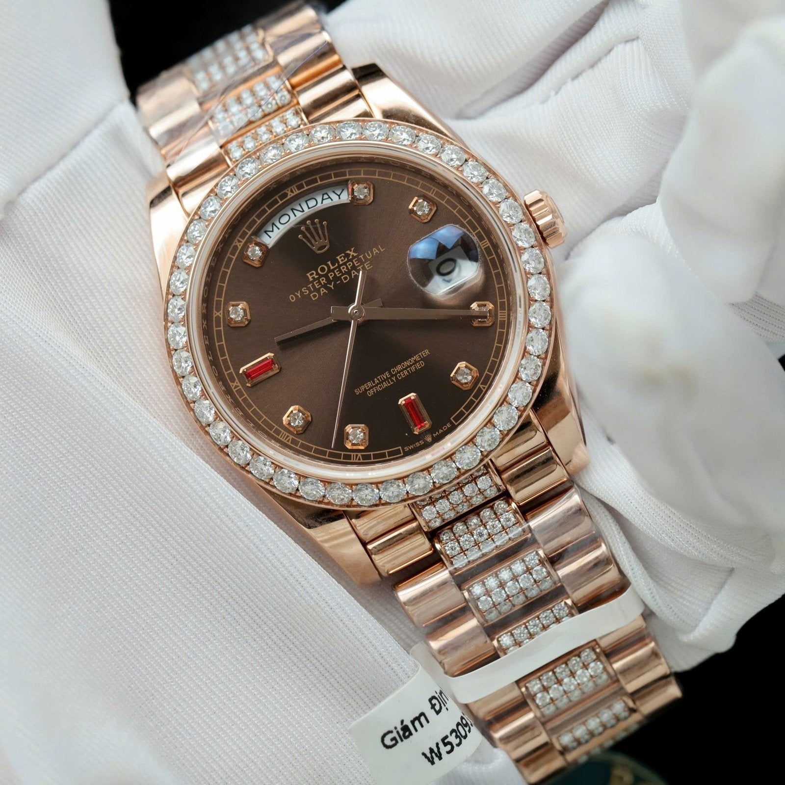 Rolex Day-Date Chocolate Dial Watch Gold Wrapped + Moissanite Diamonds 36mm