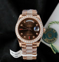 Rolex Day-Date Chocolate Dial Watch Gold Wrapped + Moissanite Diamonds 36mm
