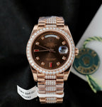 Rolex Day-Date Chocolate Dial Watch Gold Wrapped + Moissanite Diamonds 36mm