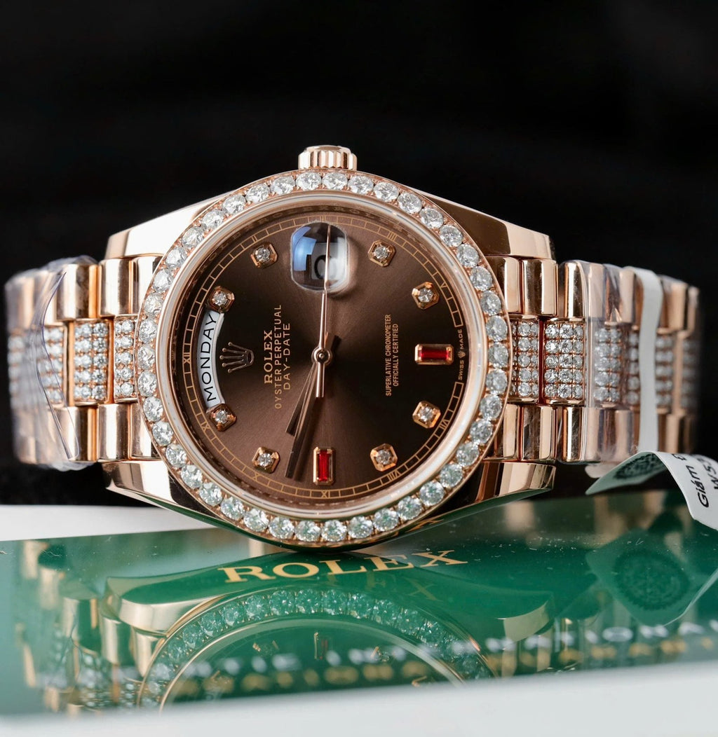 Rolex Day-Date Chocolate Dial Watch Gold Wrapped + Moissanite Diamonds 36mm