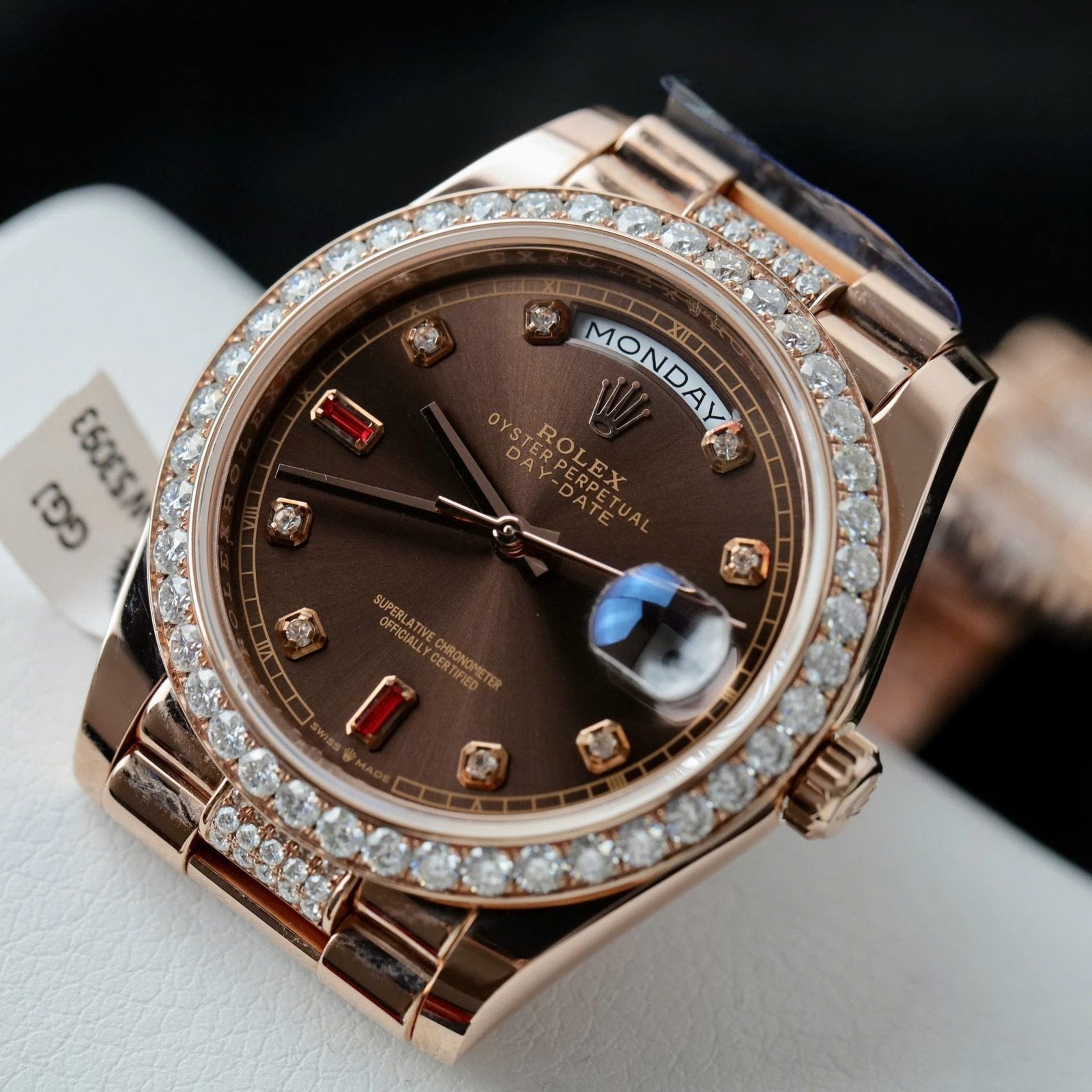 Rolex Day-Date Chocolate Dial Watch Gold Wrapped + Moissanite Diamonds 36mm