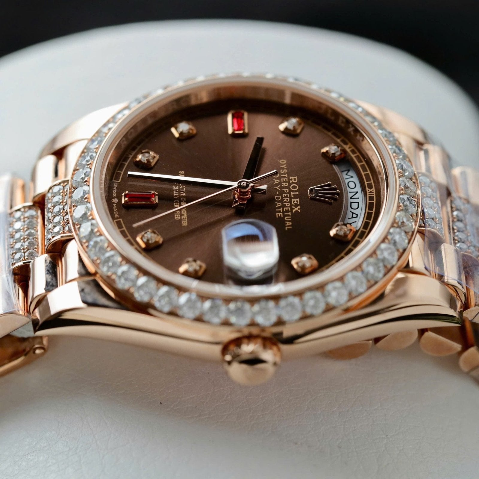 Rolex Day-Date Chocolate Dial Watch Gold Wrapped + Moissanite Diamonds 36mm