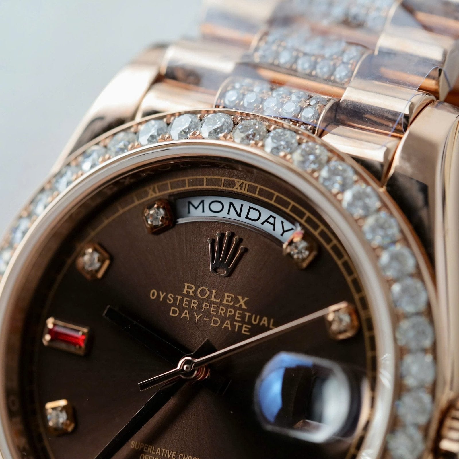 Rolex Day-Date Chocolate Dial Watch Gold Wrapped + Moissanite Diamonds 36mm