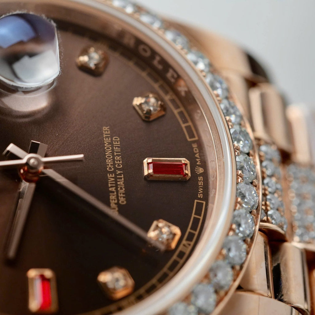 Rolex Day-Date Chocolate Dial Watch Gold Wrapped + Moissanite Diamonds 36mm