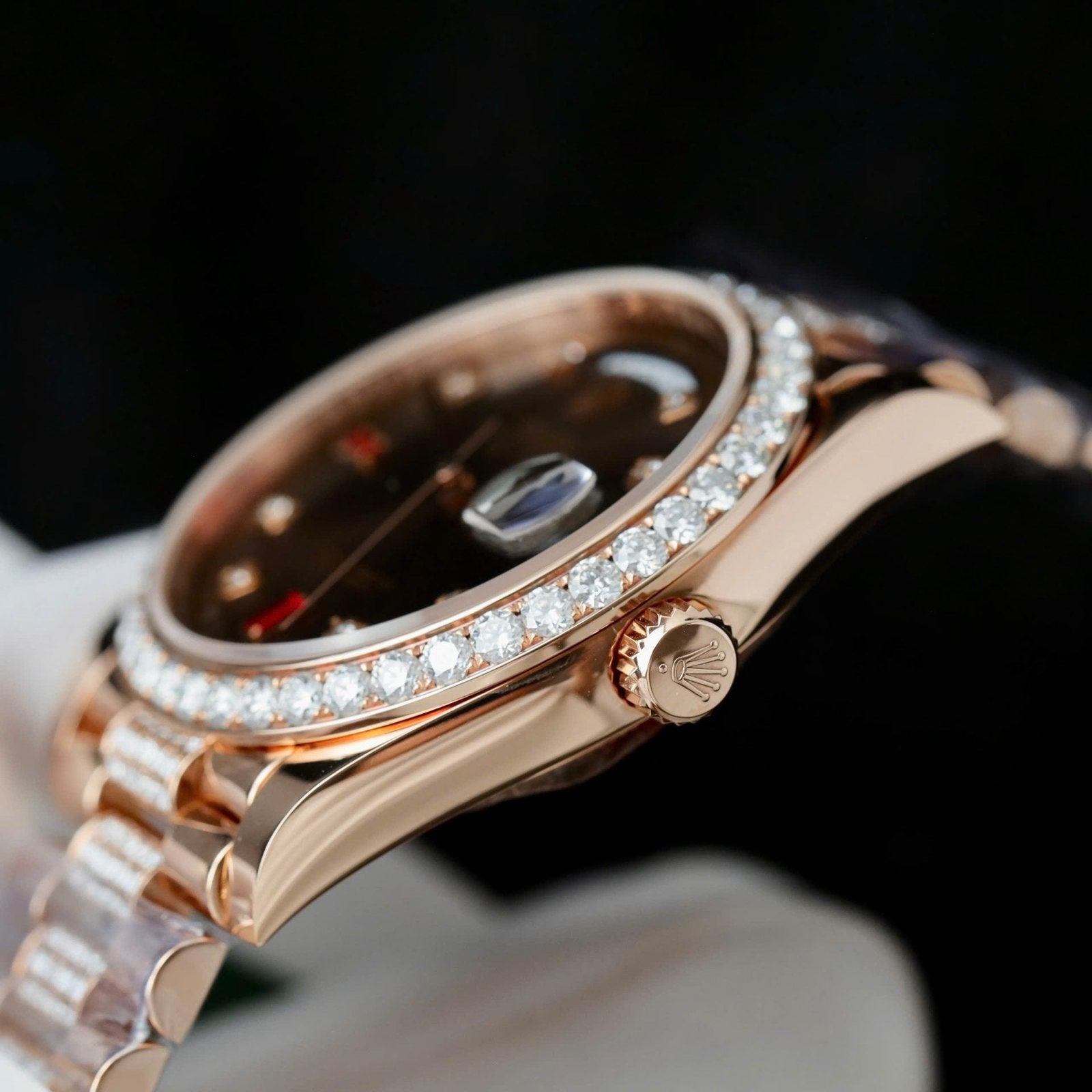 Rolex Day-Date Chocolate Dial Watch Gold Wrapped + Moissanite Diamonds 36mm