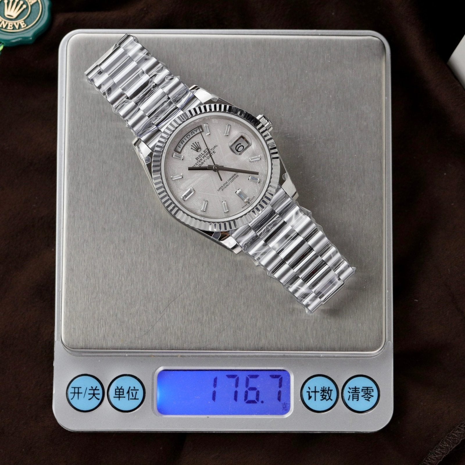 Rolex Watch Day-Date Dial Meteorite Number Pile Diamond Moissanite 40mm