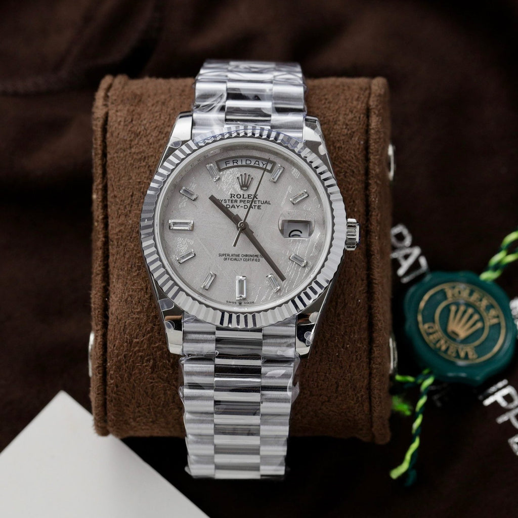 Rolex Watch Day-Date Dial Meteorite Number Pile Diamond Moissanite 40mm