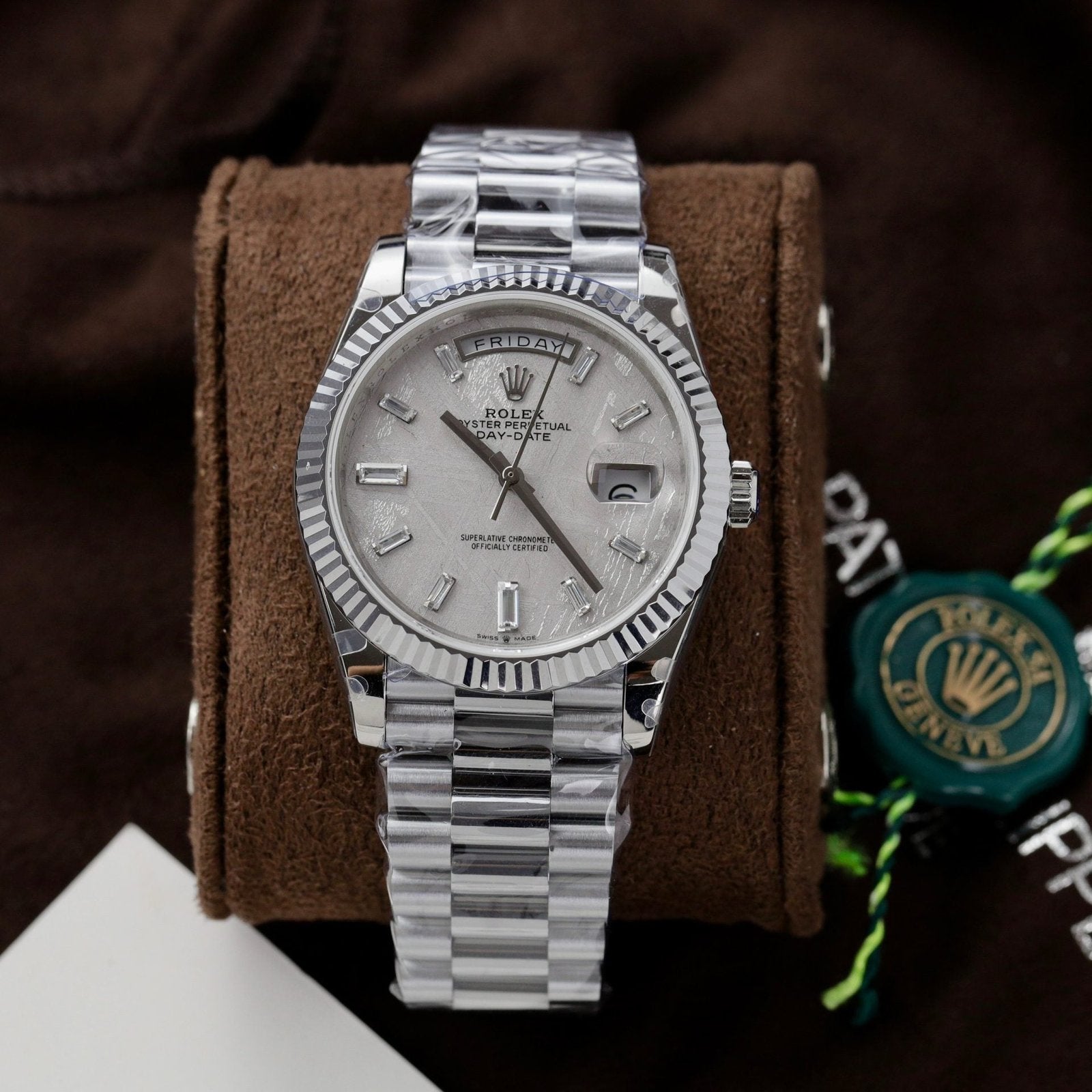 Rolex Watch Day-Date Dial Meteorite Number Pile Diamond Moissanite 40mm