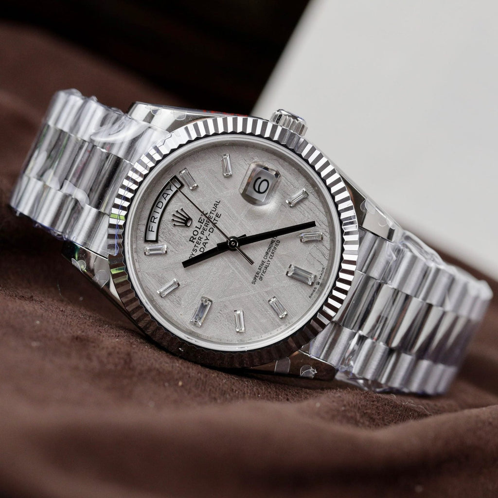 Rolex Watch Day-Date Dial Meteorite Number Pile Diamond Moissanite 40mm
