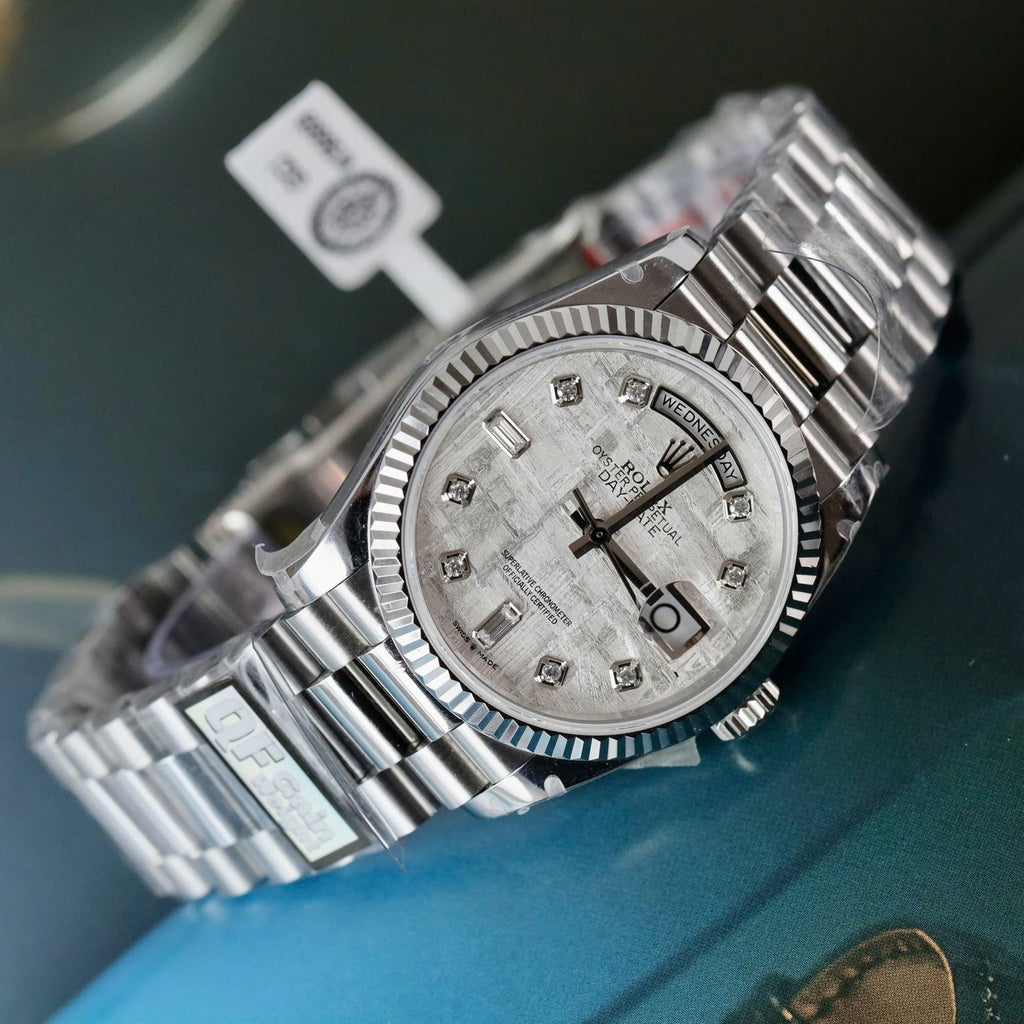 Rolex Day-Date Meteorite Dial Watch Moissanite Diamonds 36mm