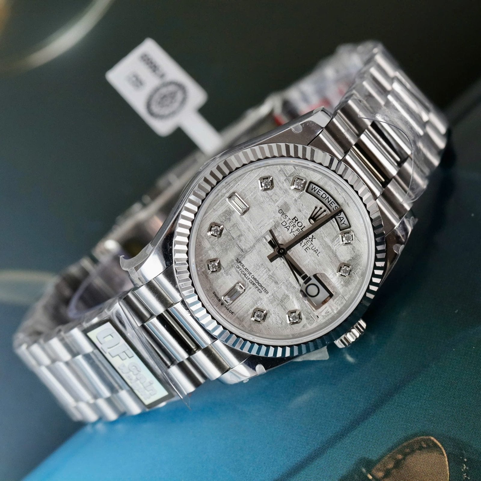 Rolex Day-Date Meteorite Dial Watch Moissanite Diamonds 36mm