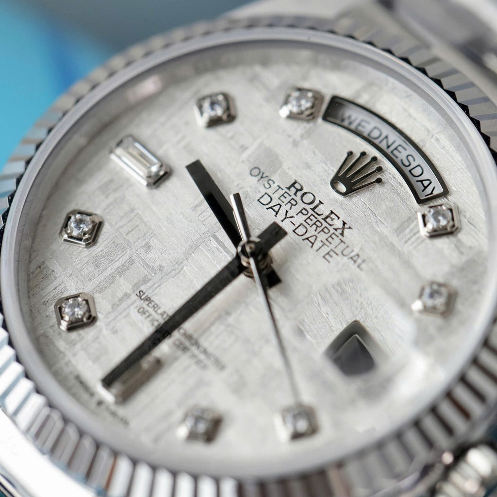 Rolex Day-Date Meteorite Dial Watch Moissanite Diamonds 36mm