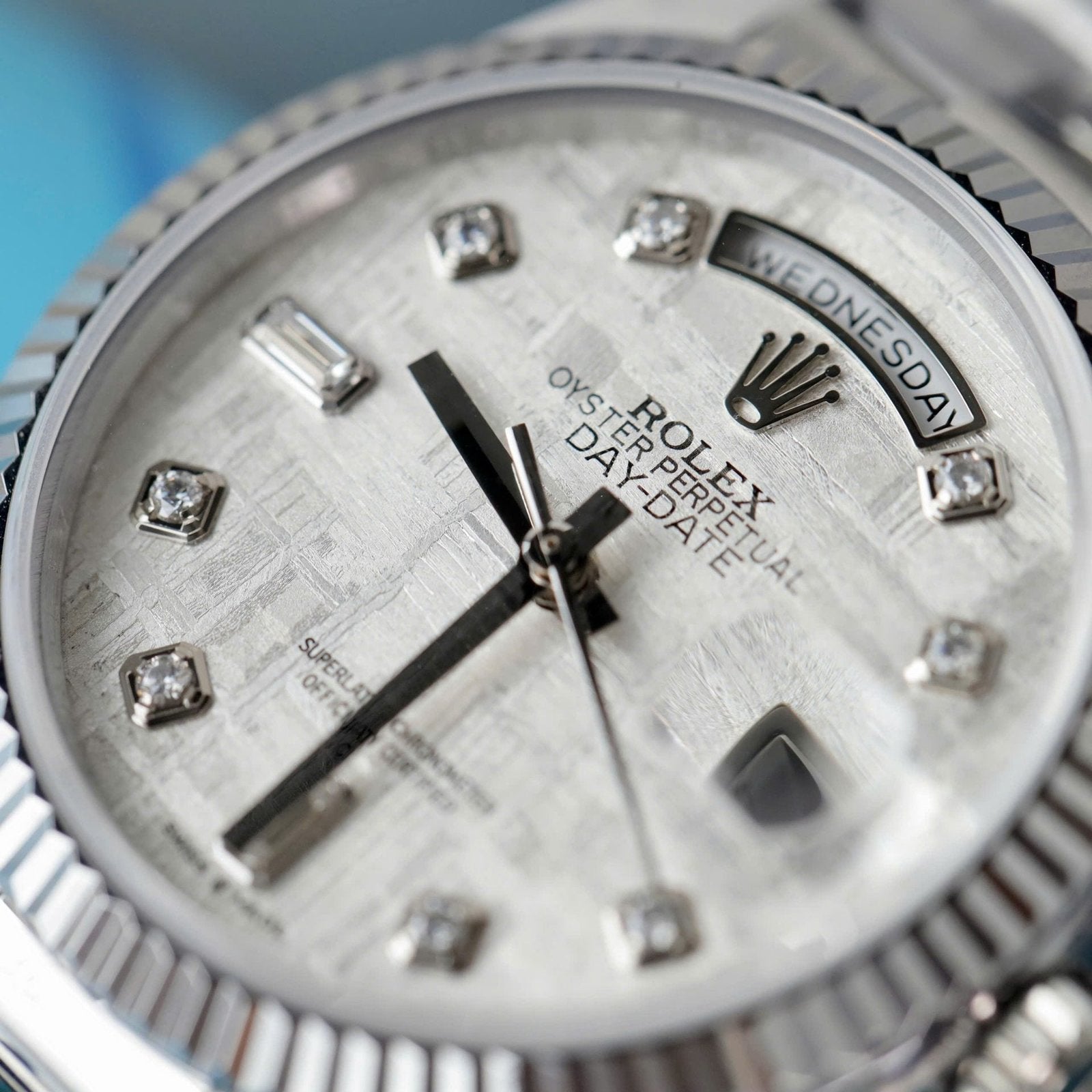 Rolex Day-Date Meteorite Dial Watch Moissanite Diamonds 36mm