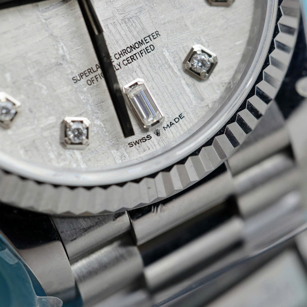 Rolex Day-Date Meteorite Dial Watch Moissanite Diamonds 36mm