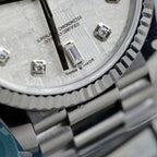 Rolex Day-Date Meteorite Dial Watch Moissanite Diamonds 36mm