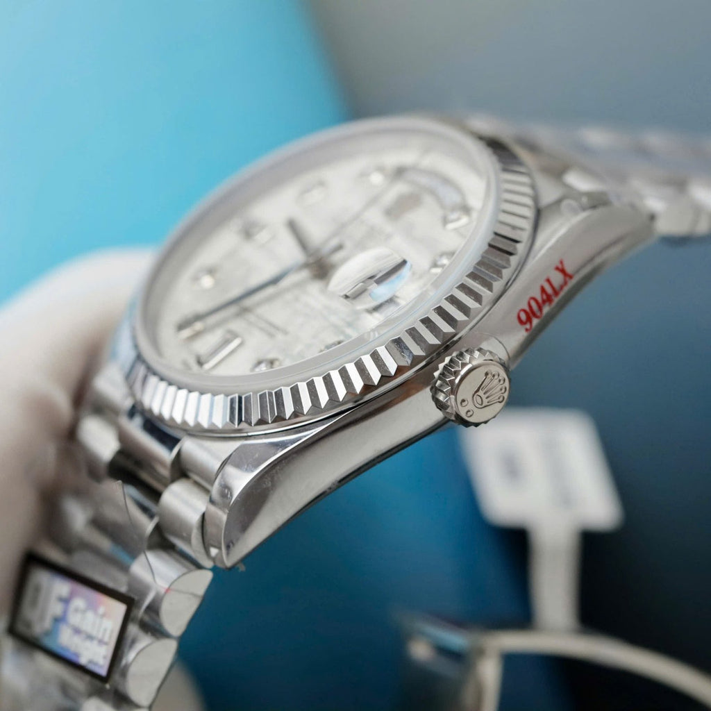 Rolex Day-Date Meteorite Dial Watch Moissanite Diamonds 36mm