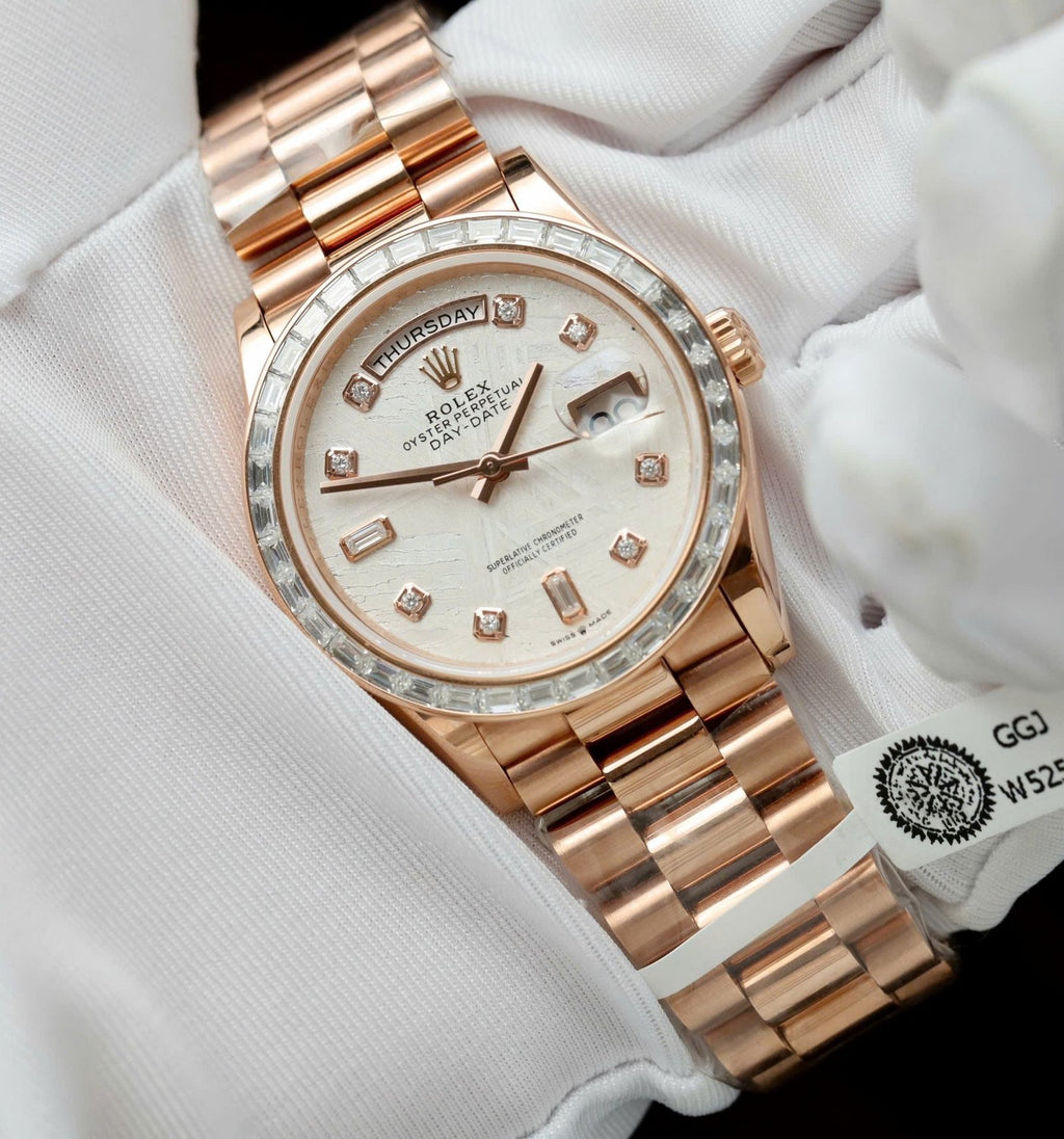 Rolex Day-Date Meteorite Dial Gold Wrapped + Moissanite Diamonds Baguette 36mm
