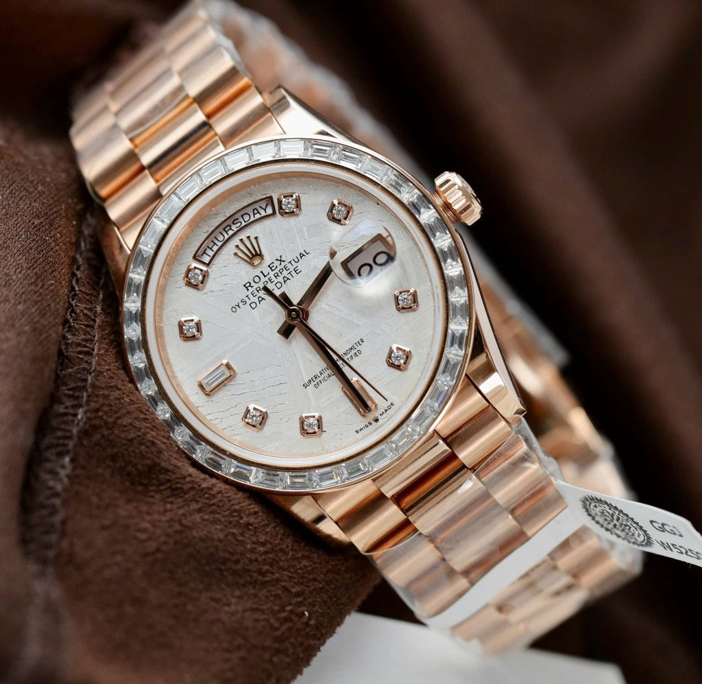Rolex Day-Date Meteorite Dial Gold Wrapped + Moissanite Diamonds Baguette 36mm