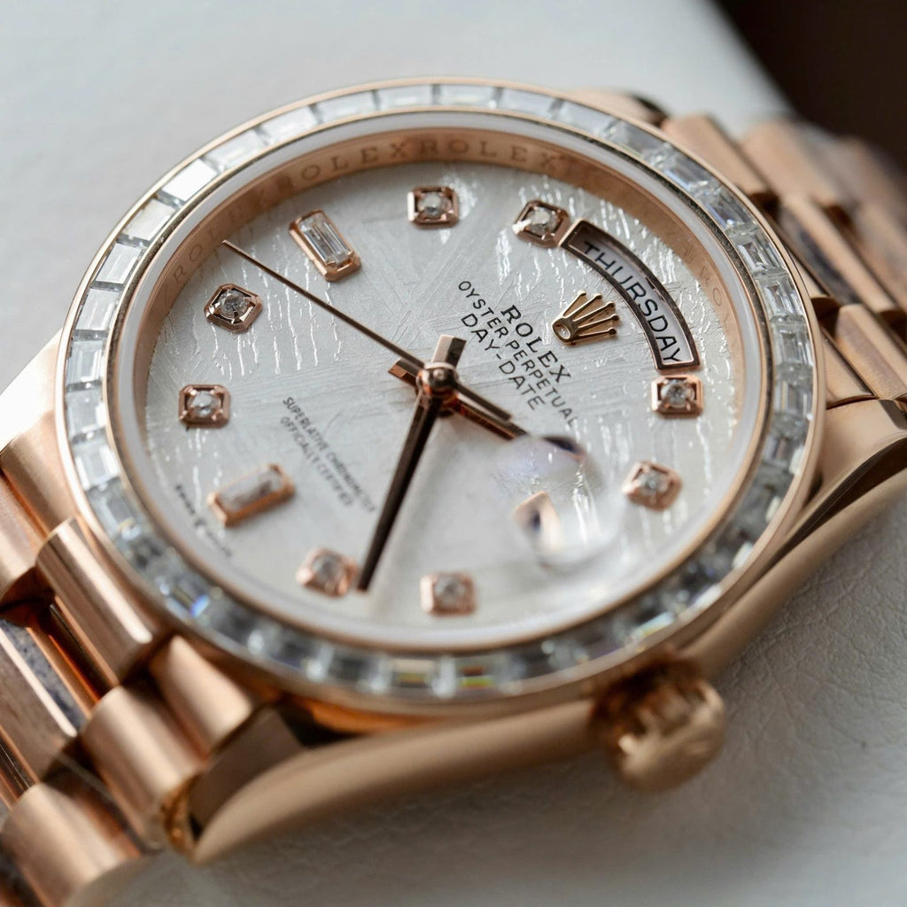 Rolex Day-Date Meteorite Dial Gold Wrapped + Moissanite Diamonds Baguette 36mm