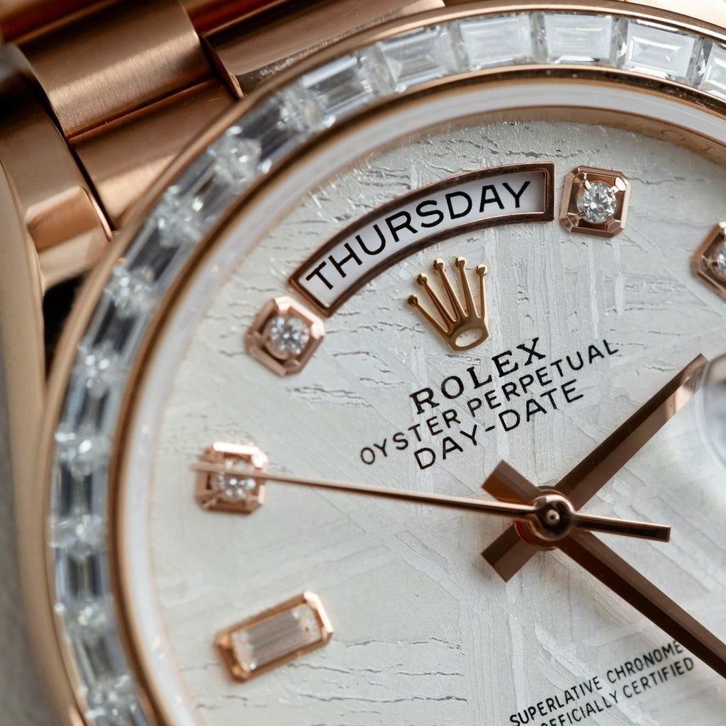 Rolex Day-Date Meteorite Dial Gold Wrapped + Moissanite Diamonds Baguette 36mm