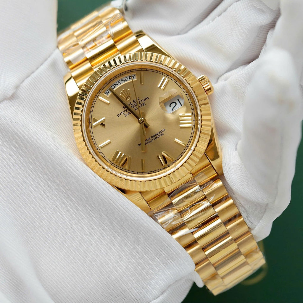 Rolex Day-Date Yellow Champagne Dial Watch 18K Gold Warapped 40mm