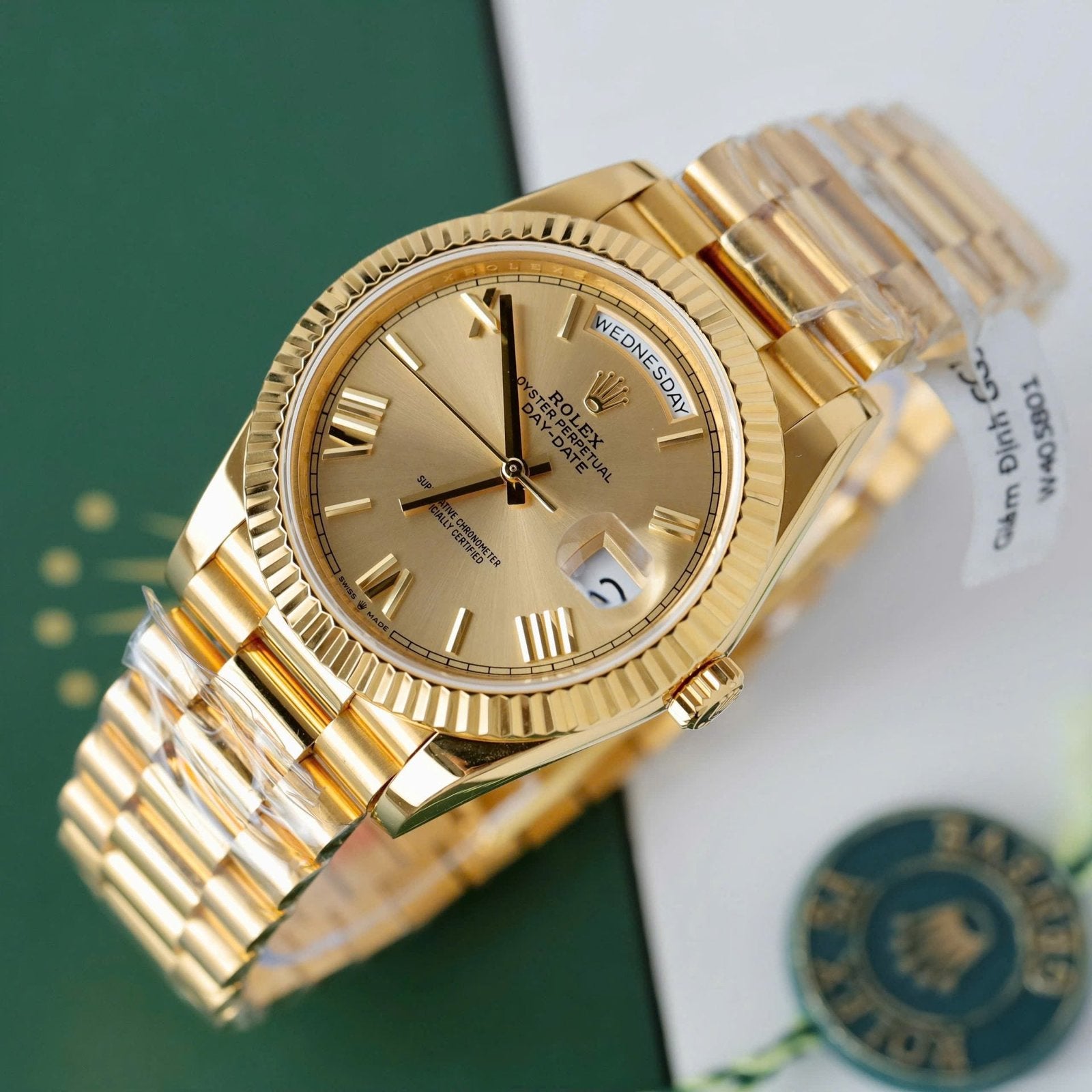 Rolex Day-Date Yellow Champagne Dial Watch 18K Gold Warapped 40mm
