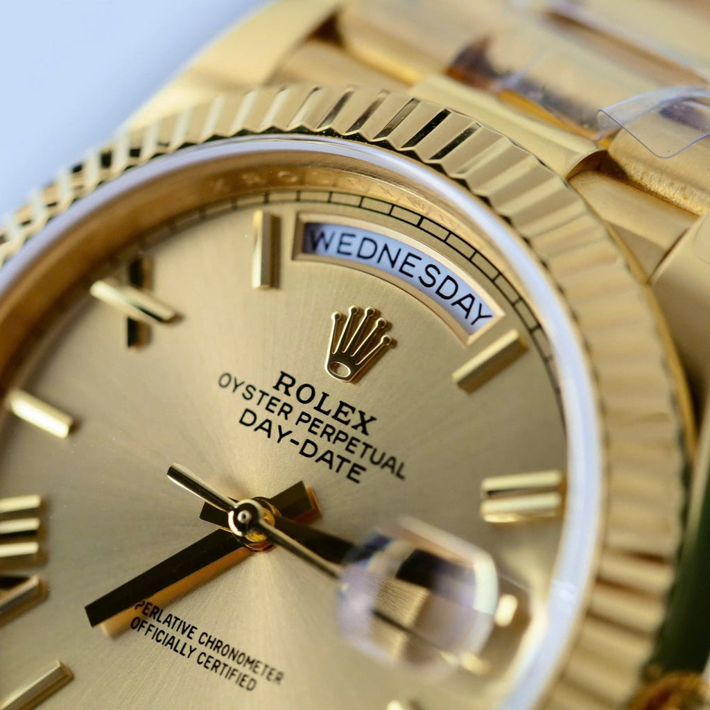 Rolex Day-Date Yellow Champagne Dial Watch 18K Gold Warapped 40mm