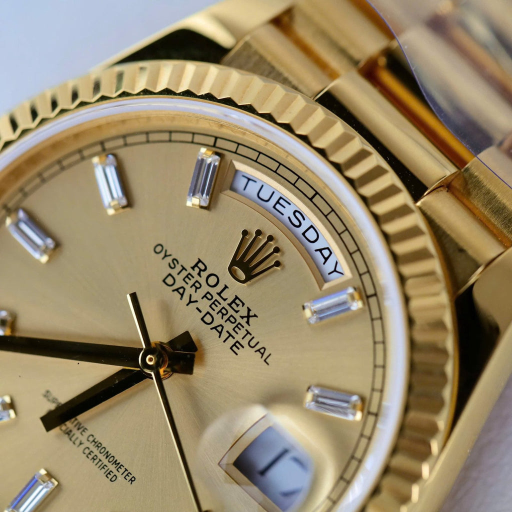 Rolex Day-Date Yellow Champagne Dial Watch 18K Gold 36mm
